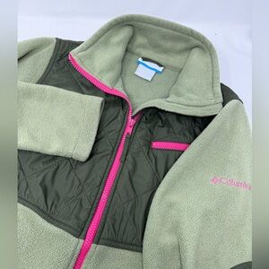 Columbia Youth Girl’s Fleece/Quilted Full Zip Jacket Green/Pink Sz 18/20 Q5